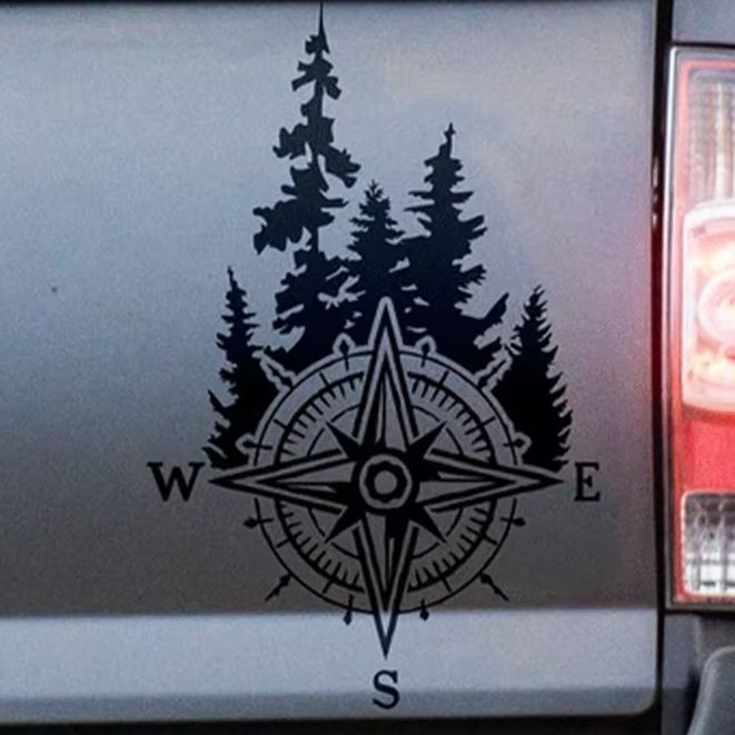 Outdoor Adventure Words - Forest Compass Car Stickers Decoration Campervan