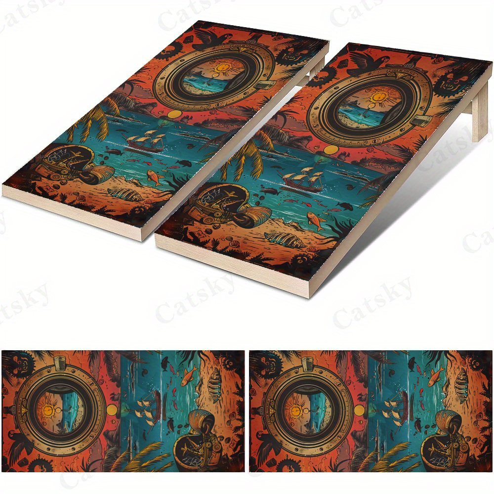 Outdoor Adventure Films - Steampunk Ocean Adventure Waterproof Cornhole Board
