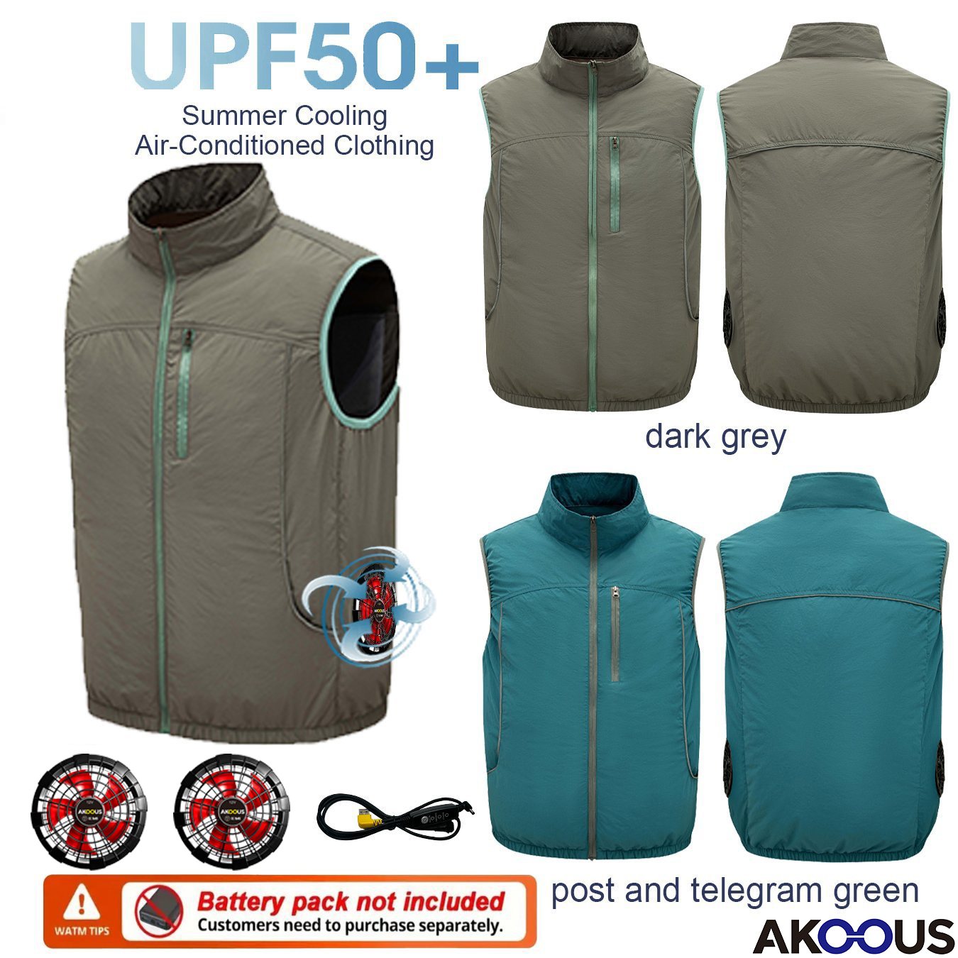 Outdoor Adventure Vest - 12V 5V USB Sleeveless Cooling Fan