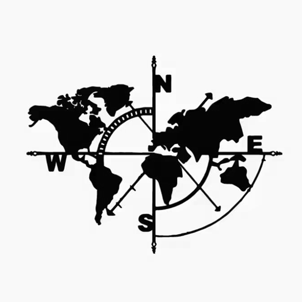 Outdoor Adventure Rv - Compass World Map Vinyl Decal, Outdoor
