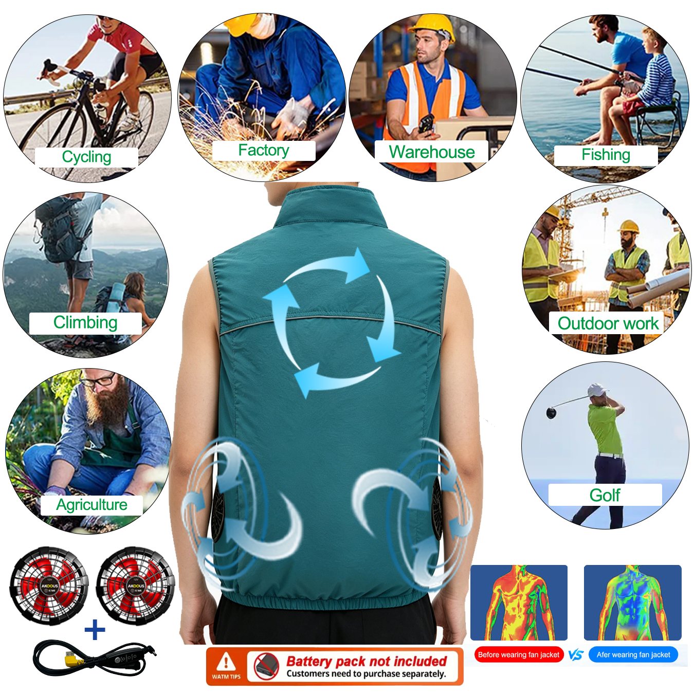12V 5V USB Sleeveless Cooling  - Outdoor Adventure Vest 评论和价格