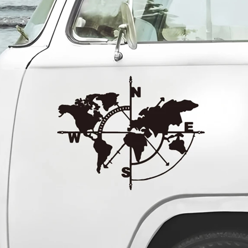 Compass World Map Vinyl Decal, - Outdoor Adventure Rv 评论和价格